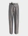Giorgio Armani Animalier Silk Jacquard Straight-leg Paperbag Trousers In Solid Light/pastel G
