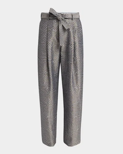 GIORGIO ARMANI ANIMALIER SILK JACQUARD STRAIGHT-LEG PAPERBAG TROUSERS