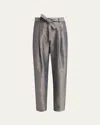 Giorgio Armani Animalier Silk Jacquard Straight-leg Paperbag Trousers In Solid Light/pastel G