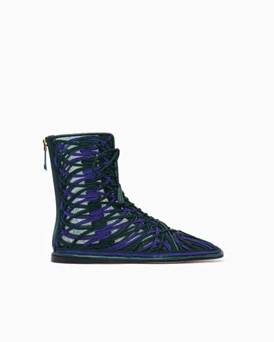 Giorgio Armani Ankle Boots With Embroidery And Leather Details In Multi
