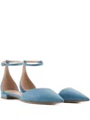 Giorgio Armani Ankle Strap Pointed Ballerinas In Blue