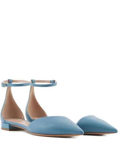 Giorgio Armani Ankle Strap Pointed Ballerinas In Blue