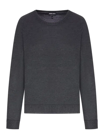 Giorgio Armani Anthracite Grey Crew-neck Sweater In Animal Print