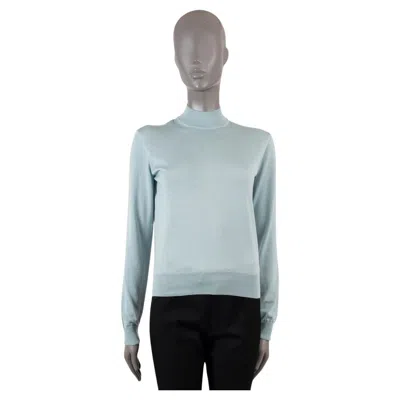 Pre-owned Giorgio Armani Aqua Blue Cashmere Silk Mock Neck Sweater 40 S