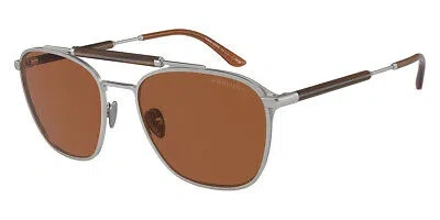 Pre-owned Giorgio Armani Ar6149 Sunglasses Matte Silver / Dark Brown 100% Authentic