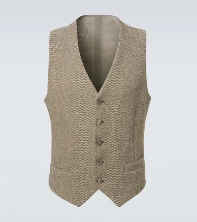 Giorgio Armani Archivio Cotton And Wool-blend Vest In Brown