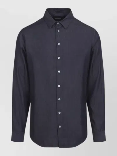 Giorgio Armani Armani Cotton Shirt Long Sleeves Collar In Blue