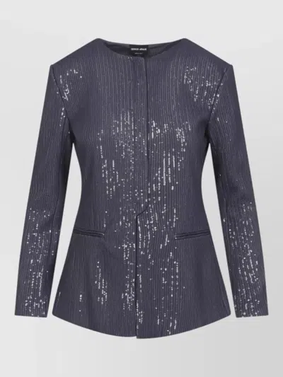 Giorgio Armani Armani Exchange Sequin Jersey Front Pocket Jacket In Blue
