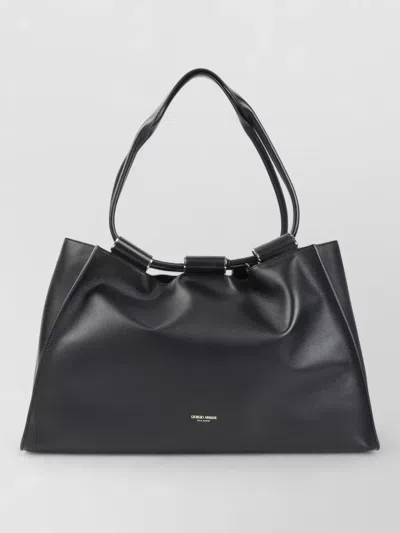 Giorgio Armani Armani Leather Shoulder Shopping Bag In Black