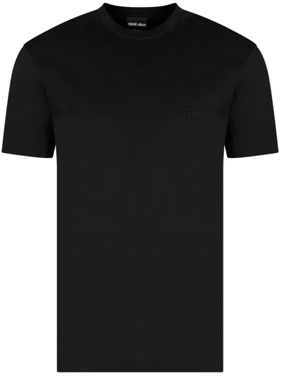 Giorgio Armani Asv Black Cotton T-shirt In Blue