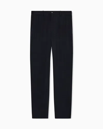 Giorgio Armani Asv Canneté Cupro Flat-front Trousers In Black