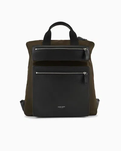 Giorgio Armani Asv Convertible Shopper Bag In Nylon And Pebbled Leather In Green