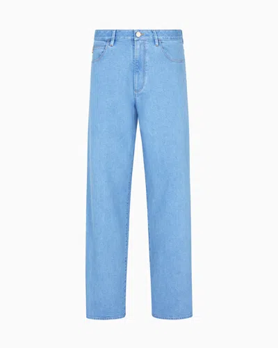 Giorgio Armani Asv Cotton And Modal Five-pocket Trousers In Blue