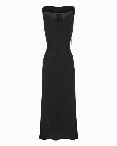 Giorgio Armani Asv Crêpe-feel Viscose-jersey Midi Dress In Black