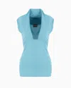 Giorgio Armani Asv Crêpe Viscose Jersey Short-sleeved Top In Blue