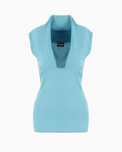 Giorgio Armani Asv Crêpe Viscose Jersey Short-sleeved Top In Blue