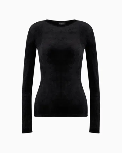 Giorgio Armani Asv Crew-neck Jumper In Viscose-blend Chenille In Black