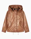 Giorgio Armani Asv Hooded, Nappa-leather Blouson In Brown