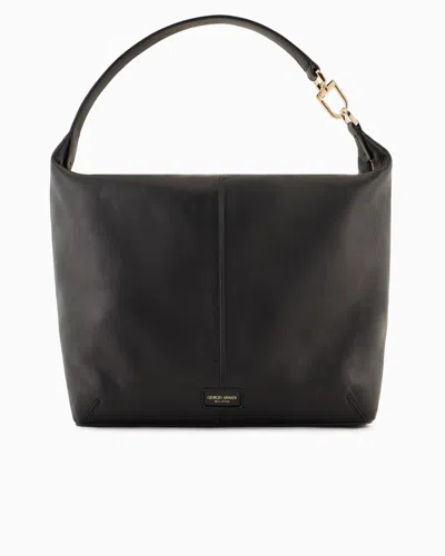 Giorgio Armani Official Store Asv La Prima Soft Large Hobo Bag In Patent Nappa Leather In Black