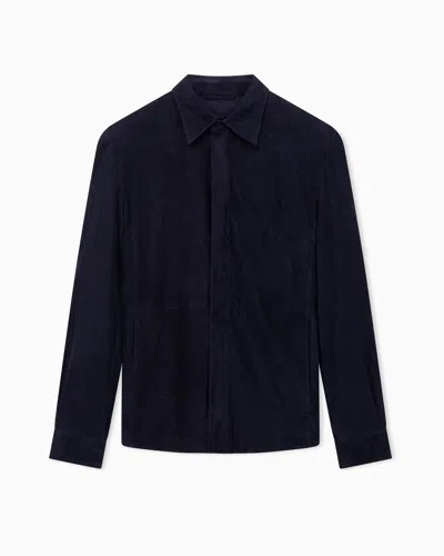 Giorgio Armani Asv Lambskin Suede Shirt Jacket In Black
