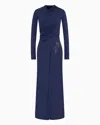 Giorgio Armani Official Store Robe Longue En Jersey De Viscose Stretch Avec Strass Asv In Bleu