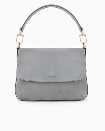 Giorgio Armani Asv Medium La Prima Soft Pebbled Leather Handbag In Grey