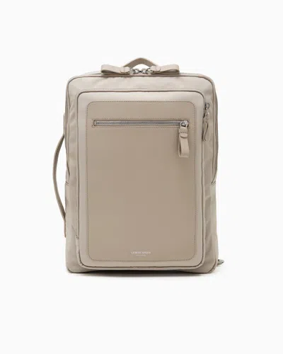 Giorgio Armani Asv Nylon And Pebbled-leather Backpack In Sand