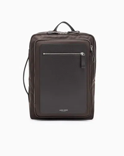 Giorgio Armani Asv Nylon And Pebbled-leather Backpack In Brown