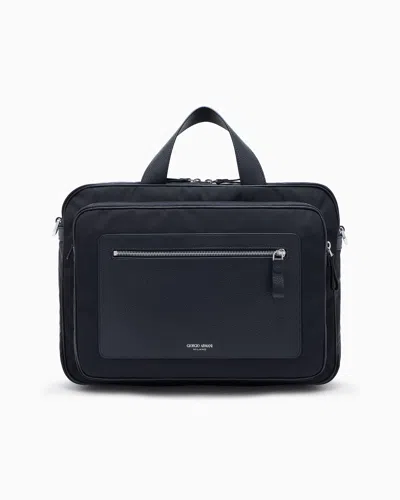 Giorgio Armani Asv Pebbled-leather And Nylon Briefcase In Black