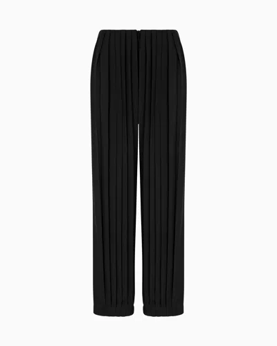 Giorgio Armani Asv Pleated Triple Silk Georgette Trousers In Black