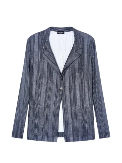 Giorgio Armani Asv Plissé-effect Single-breasted Jacket In Blue