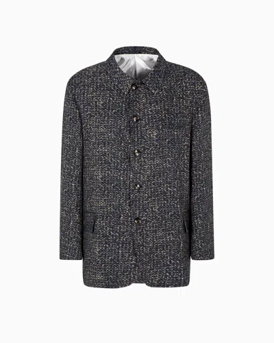 Giorgio Armani Asv Single-breasted Jacket In Printed Cupro In Gray
