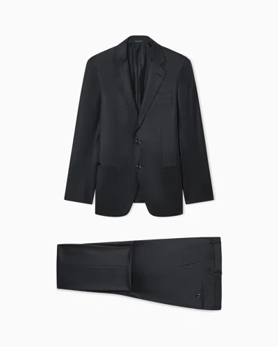 Giorgio Armani Asv Soho Line Single-breasted Suit In Pure Virgin Wool In Black