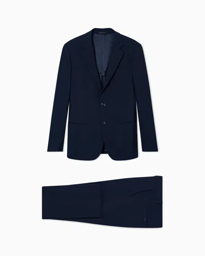 Giorgio Armani Asv Soho Line Single-breasted Suit In Silk And Wool Crêpe In Blue