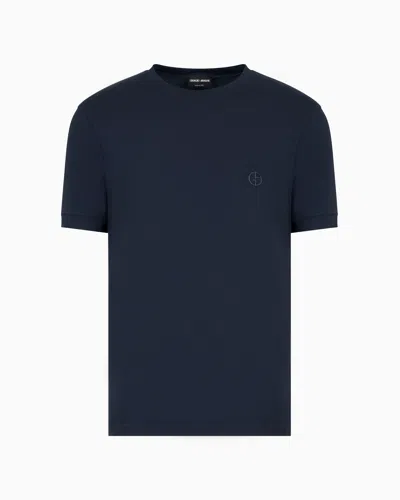 Giorgio Armani Official Store Stretch Viscose Bamboo Jersey T-shirt With Ga Embroidery In Navy Blue