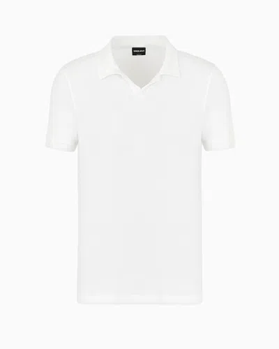 Giorgio Armani Official Store Stretch Bamboo-viscose Jersey Polo Shirt In White