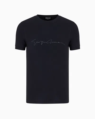 Giorgio Armani Official Store T-shirt En Jersey De Viscose De Bambou Stretch In Navy Blue