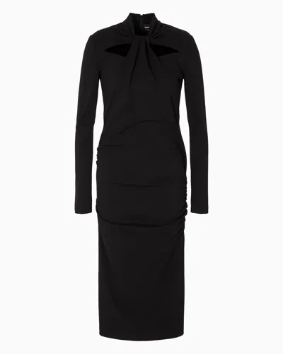 Giorgio Armani Official Store Armani Sustainability Values Viscose-blend Milano-stitch Midi Dress In Black