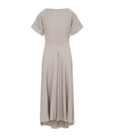 Giorgio Armani Short-sleeved Silk Maxi Dress In Beige