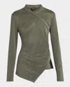 Giorgio Armani Asymmetric Jersey Long-sleeve Top In Dark Green