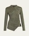 Giorgio Armani Asymmetric Jersey Long-sleeve Top In Dark Green