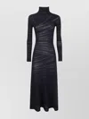 Giorgio Armani Asymmetric Midi Dress Sheer Long Sleeves In Black