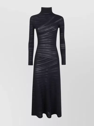 Giorgio Armani Asymmetric Midi Dress Sheer Long Sleeves In Black