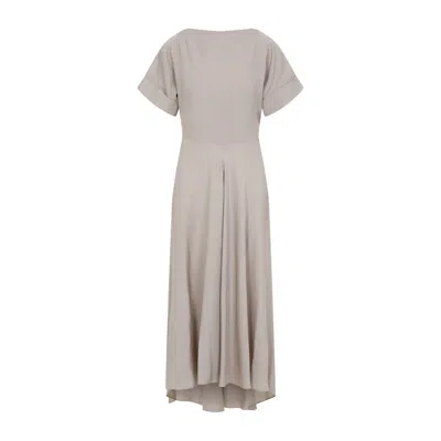 Giorgio Armani Short-sleeved Silk Maxi Dress In Beige