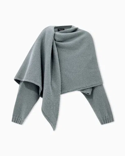 Giorgio Armani Asymmetrical Cashmere Cardigan With Draped Collar In Green