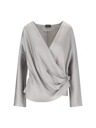 Giorgio Armani Asymmetrical Silk Shirt In White