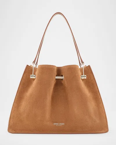 Giorgio Armani Avenue Small Soft Suede Tote Bag In Honey