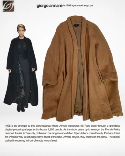 Pre-owned Giorgio Armani A/w 1998 Giorgo Armani Alpaca Wool Wrap Coat In Orange
