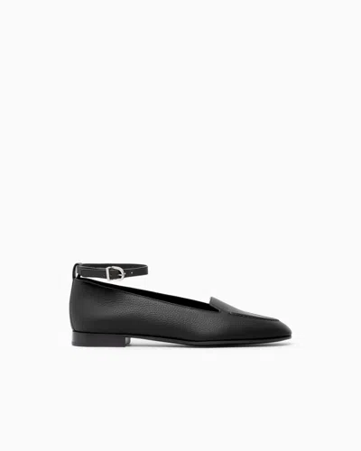 Giorgio Armani Ballet Flat In Leather With A Leather Sole In Black