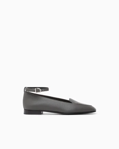 Giorgio Armani Ballet Flat In Leather With A Leather Sole In Gray